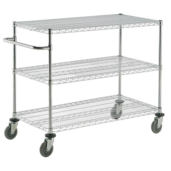 Global Equipment Nexel Curbside Cart, Chrome, 72"L x 24"W x 40"H, 3 Wire Shelves, Polyurethane Casters CS24723C - main